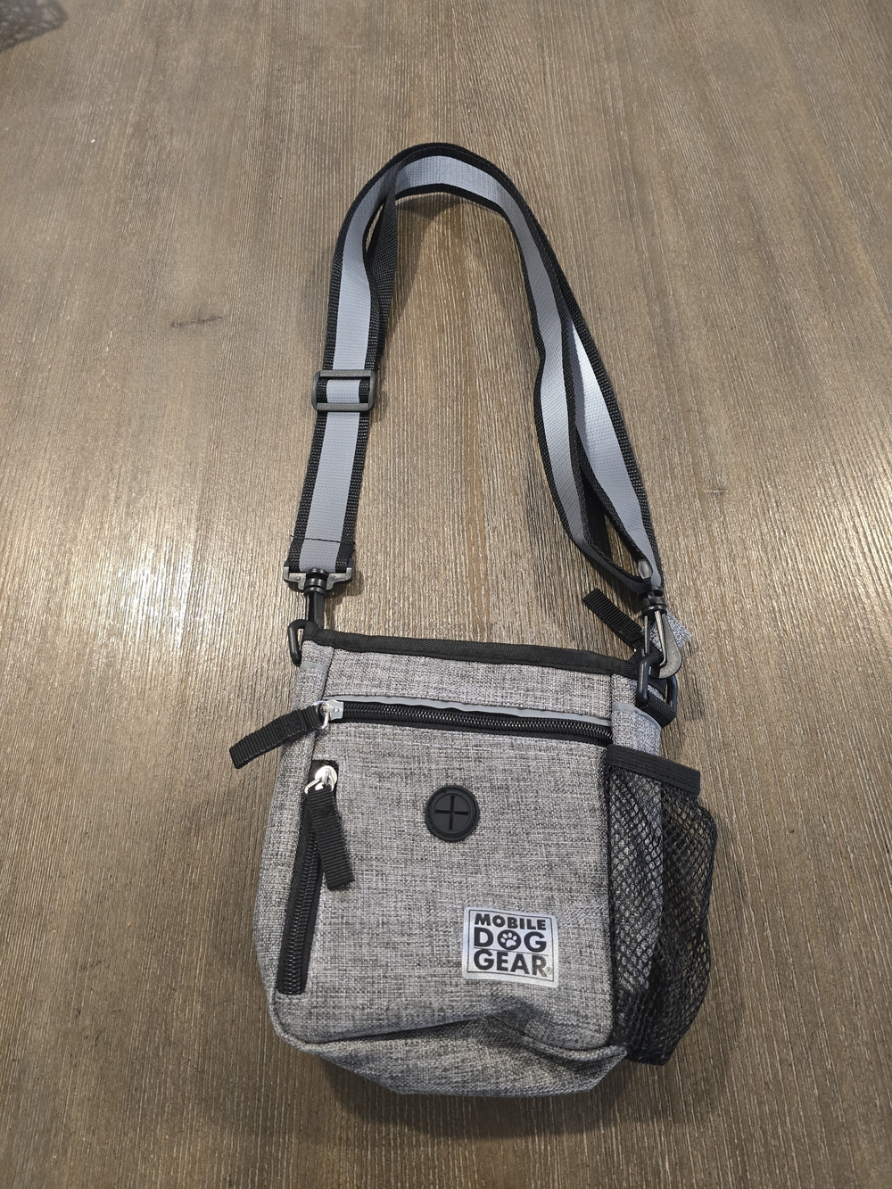 Small Gray Crossbody Travel Bag for Dogs.